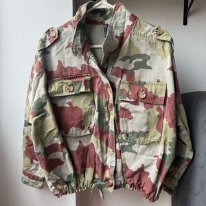 Zara Women's Utility Jacket in Camouflage Green, Tan & Rust